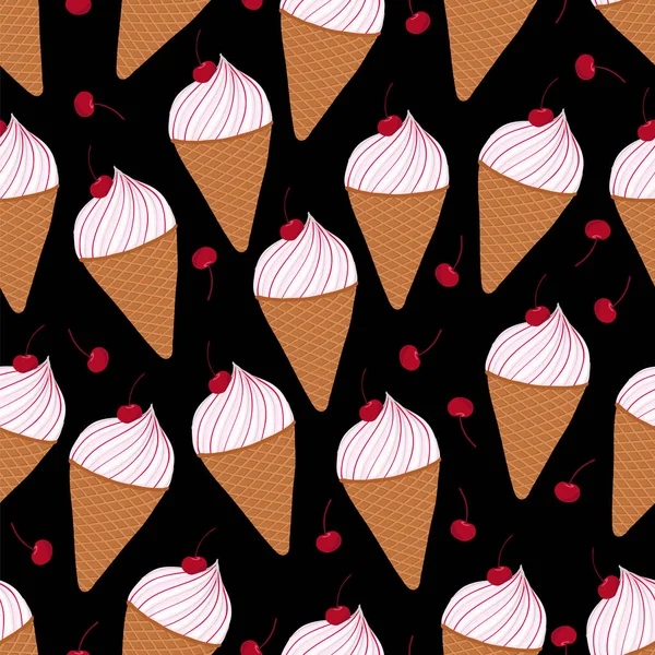 Vector Patrón Sin Costura Con Conos Helado — Vector de stock