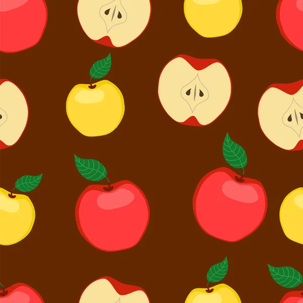 Απρόσκοπτη Μοτίβο Μήλα Και Φύλλα Εικονογράφηση Διανύσματος — Διανυσματικό Αρχείο