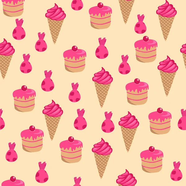 Seamless Pattern Cupcakes Candies — Stock Vector