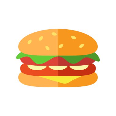 Çizgi film tarzında beyaz arkaplanda izole edilmiş hamburger ikonu. fast food sembolü vektör çizimi