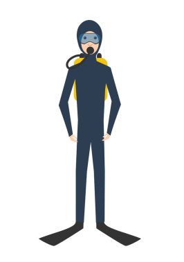 scuba dalgıcı çizgi film karakter vektör çizimi