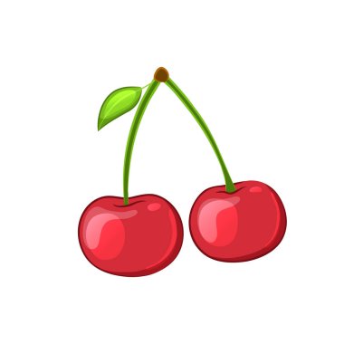 beyaz arkaplanda izole edilmiş karikatür biçiminde kiraz vektör simgesi.