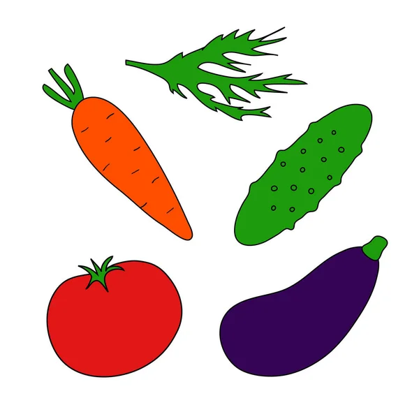 Set Vegetables Food Vector Icons Flat Style Isolated White — Stock Vector