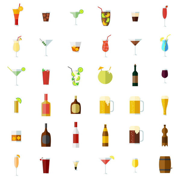 set of different drinks and cocktails icons