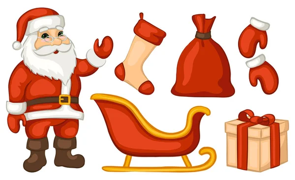 Santa Claus Postać Kreskówki Pudełka Prezentów — Wektor stockowy