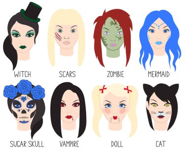 Kadın yüzlerinin vektör çizimleri