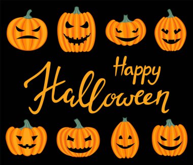 Siyah arka planda Cadılar Bayramı balkabakları