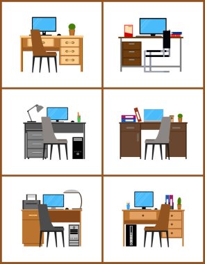 ofis ve çalışma simgelerinin vektör kümesi