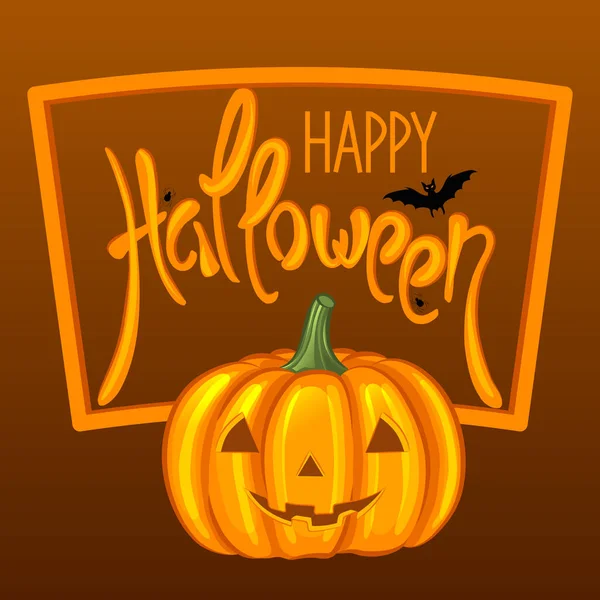 Cartão Halloween Feliz Com Abóbora Morcego — Vetor de Stock