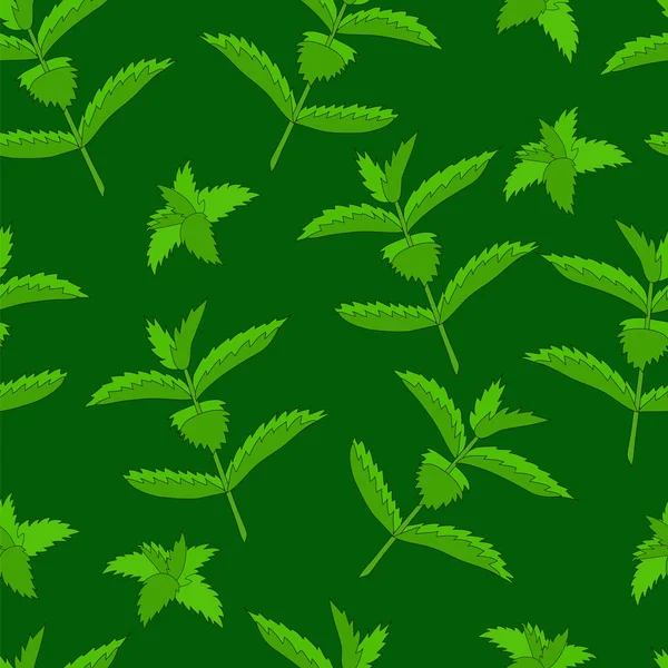 Бесшовный Узор Зелеными Листьями Мяты — стоковый вектор