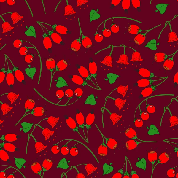 Motif Sans Couture Avec Des Baies Rouges Des Fleurs — Image vectorielle
