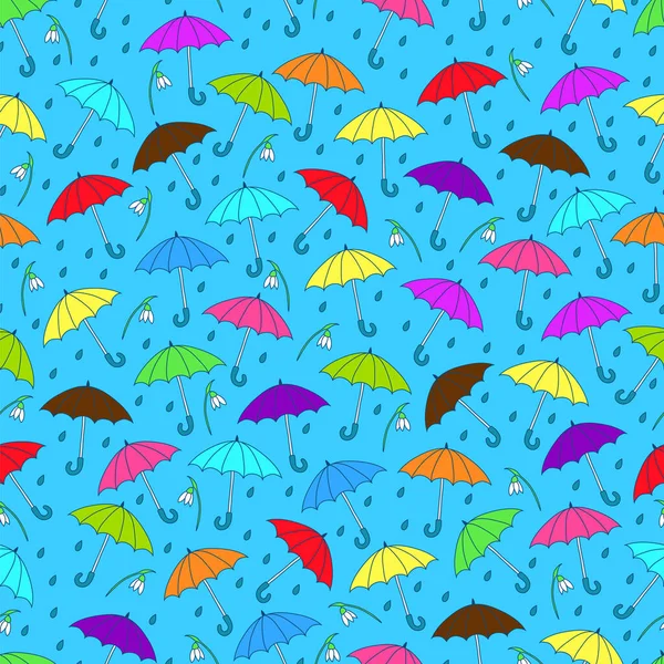 Vector Seamless Umbrellas Pattern Blue Background — Stock Vector
