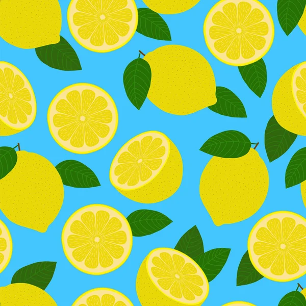 Modello Senza Cuciture Con Limoni Foglie — Vettoriale Stock