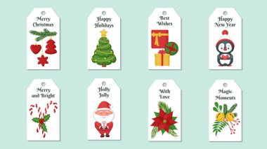 Noel hediye etiketleri. Vektör illüstrasyonu.
