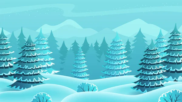 Kış manzarası. Spruce Ormanı. Vektör illüstrasyonu.