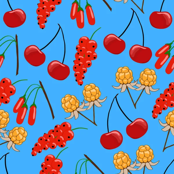 Motif Sans Couture Avec Des Baies Rouges Des Cerises — Image vectorielle