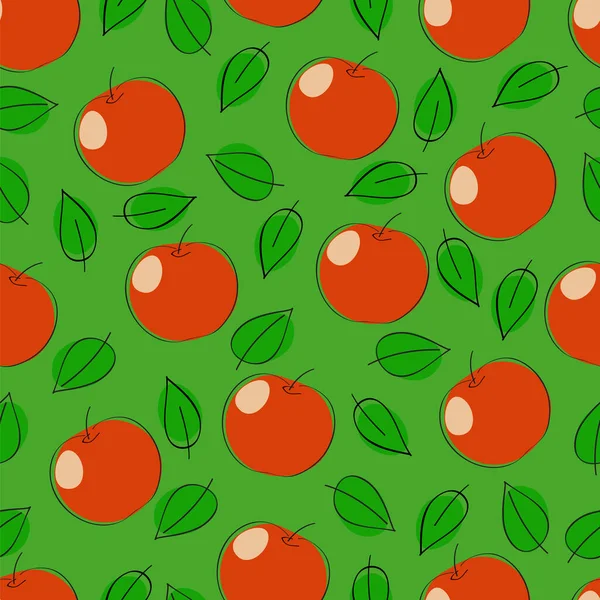 Безшовний Візерунок Яблуками Зеленому Фоні — стоковий вектор