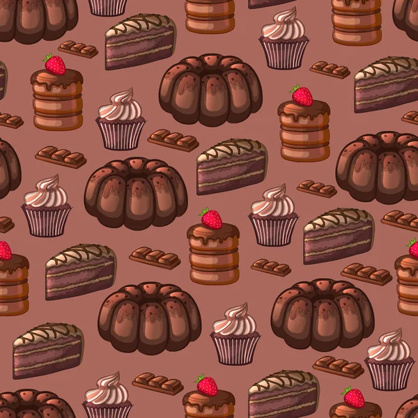 Zökkenőmentes Minta Csokoládé Cupcakes — Stock Vector