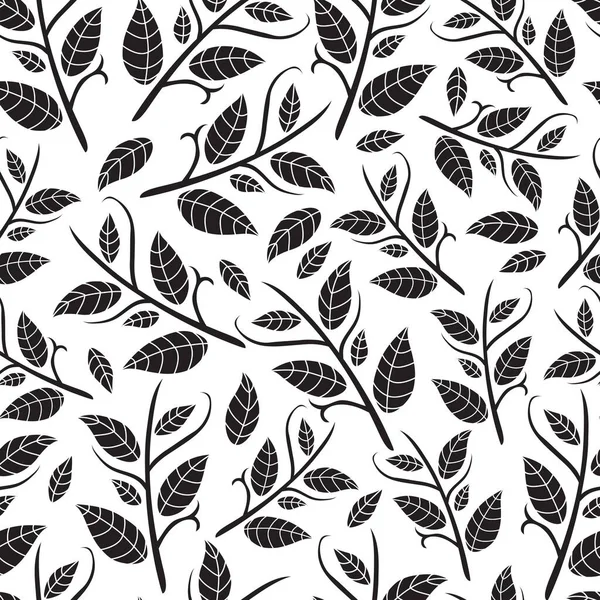 Nahtloses Muster Mit Blättern Und Ästen Vektorillustration — Stockvektor