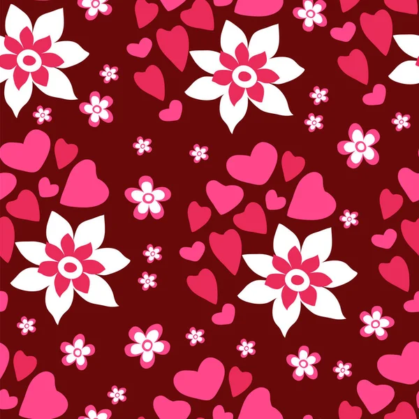 Απρόσκοπτη Μοτίβο Λουλούδια Και Καρδιές — Διανυσματικό Αρχείο