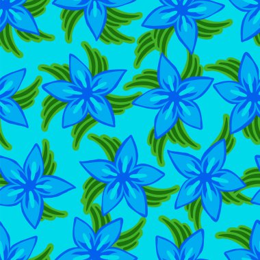 Mavi arka planda mavi çiçekli pürüzsüz desen