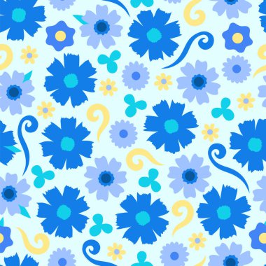 Soyut mavi çiçeklerle kusursuz desen  