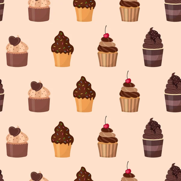 Seamless Pattern Delicious Cupcakes — Stock Vector