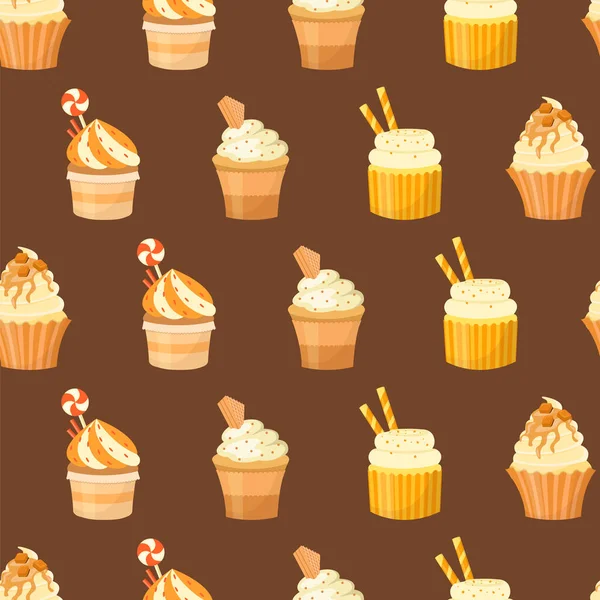 Motif Sans Couture Avec Des Cupcakes Des Bonbons Illustration Vectorielle — Image vectorielle