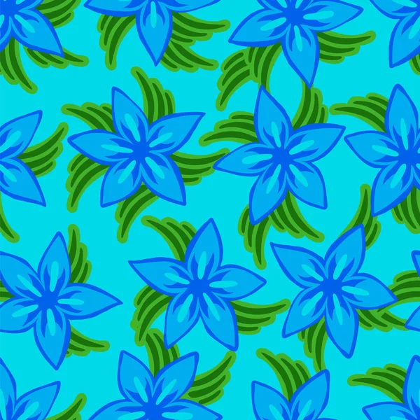 Sömlös Mönster Med Blå Blommor Blå Bakgrund — Stock vektor