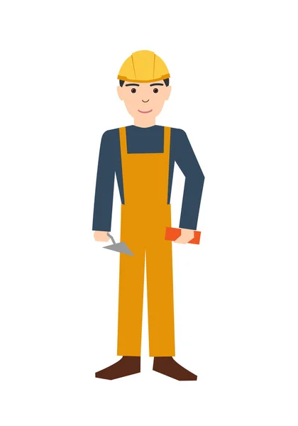 Constructor Hombre Uniforme Amarillo Con Ilustración Vector Casco — Archivo Imágenes Vectoriales