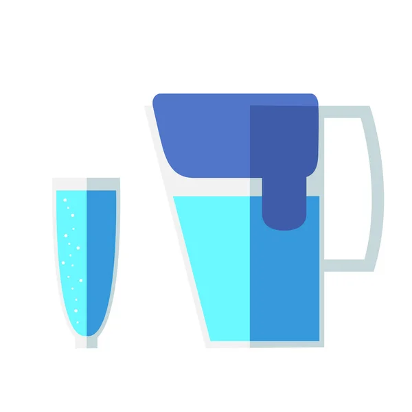 Glass cup and water filter icon in flat style isolated on white background — Stock Illustration Glass Cup Water Filter Icon Flat Style Isolated White Background Vector Graphics
