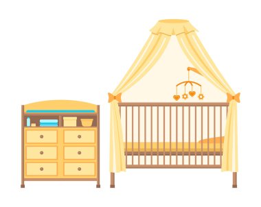 Yatak odasının iç tasarımı. vektör illüstrasyonu.