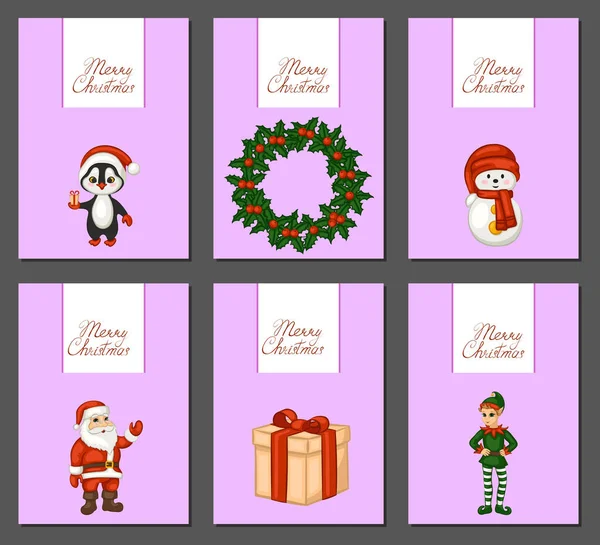 Cartoline Natale Elementi Design Illustrazione Vettoriale — Vettoriale Stock