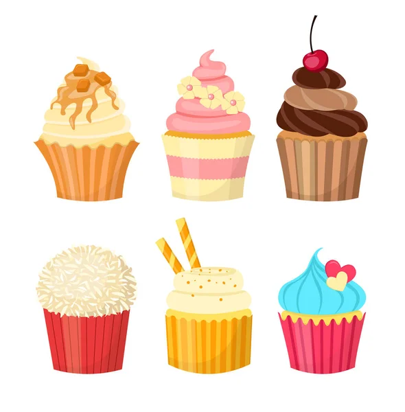 Vector Set Cupcakes White Background — Stock Vector