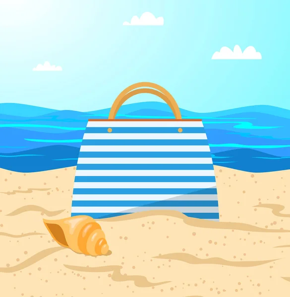Vector Ilustración Bolsa Playa Verano Con Mar Cielo — Vector de stock