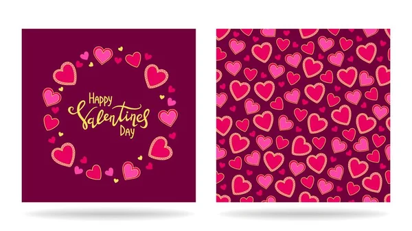 Happy Valentine Day Set Templates Greeting Card Seamless Pattern Vector — Stock Vector