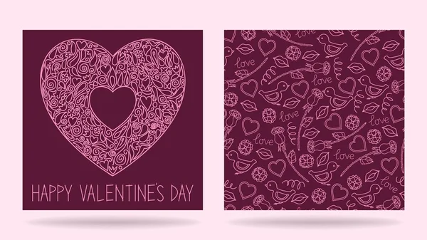 Fijne Valentijnsdag Een Set Sjablonen Wenskaart Naadloos Patroon Vectorillustratie — Stockvector