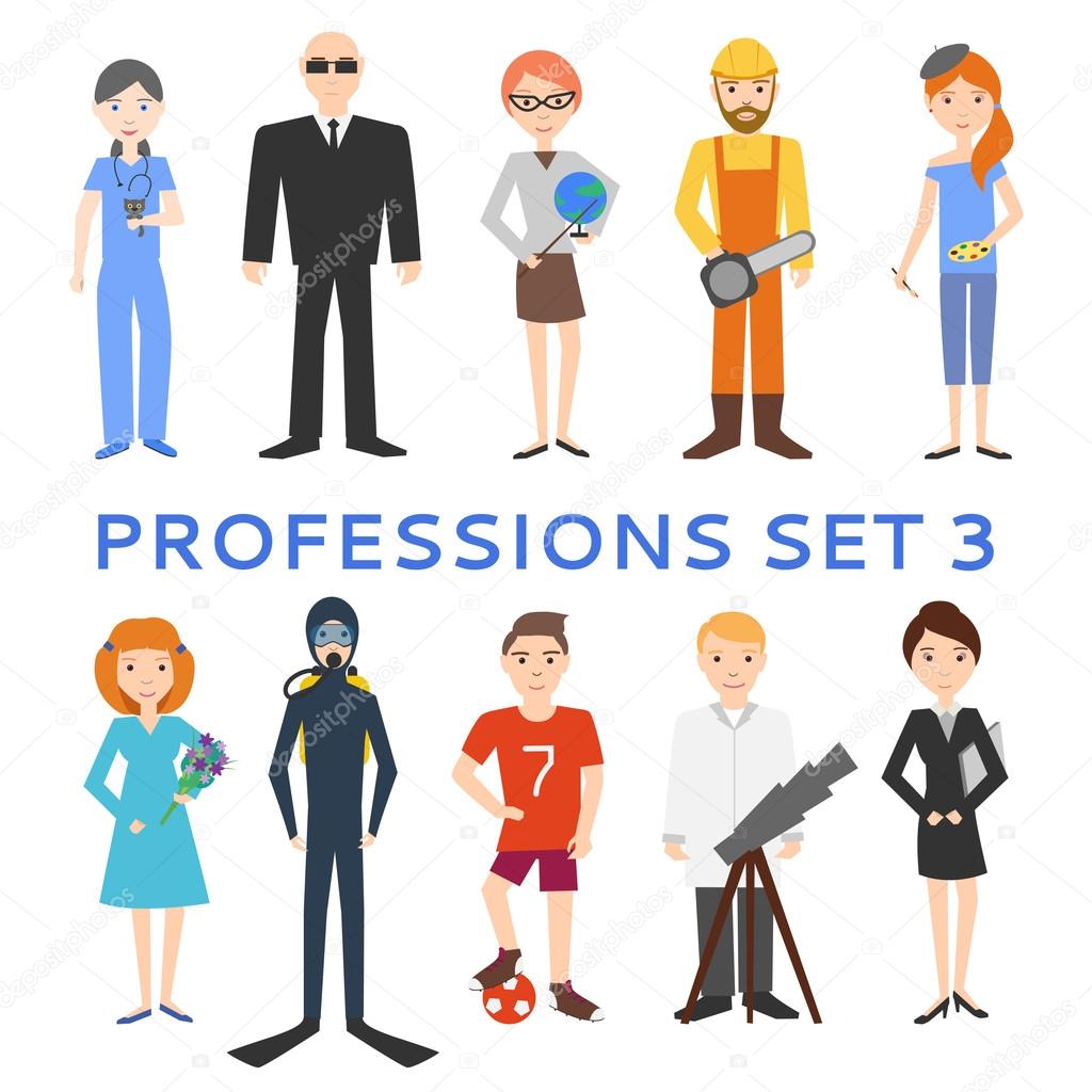 Professions, uniforms, job. Set of vector icons.