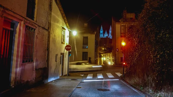 Streets Night Santiago Compostela Cathedral Background — Stock Photo, Image