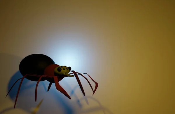 影と黄色の背景を持つ面白いクモの漫画 — ストック写真