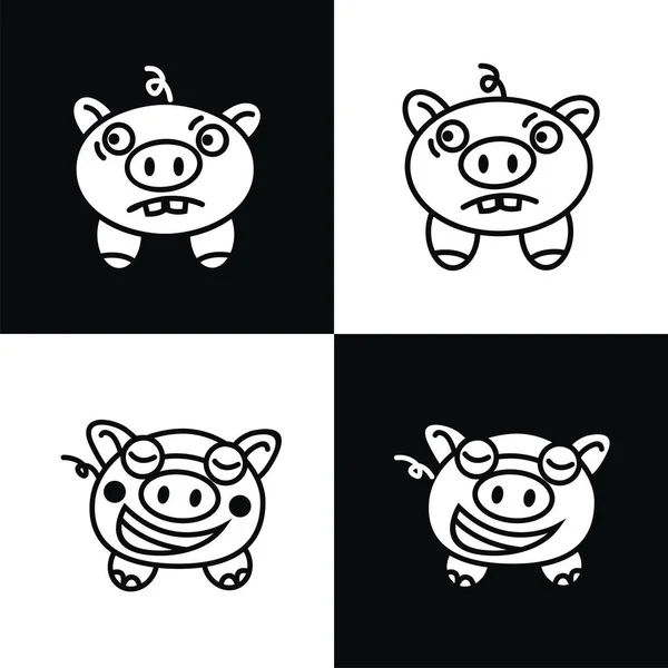 Adorable Línea Cerdo Arte Logo Conjunto — Vector de stock