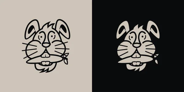 Cute Rabbit Eating Carrots Line Art Logo Suitable Identity Logos — Stockvector
