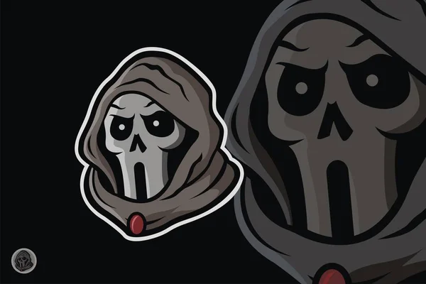 Vector Illustration Hooded Skull Head Mascot Suitable Team Logos Communities — ストックベクタ