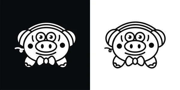 Line Art Logo Cute Pig Wearing Earphones Suitable Identity Logos — Image vectorielle