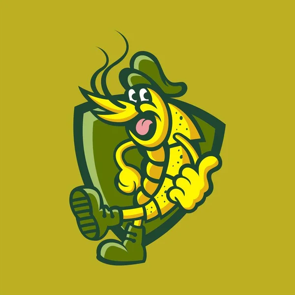 Logotipo Mascota Del Camarón Escudo Adecuado Para Logotipos Marca Logotipos — Archivo Imágenes Vectoriales