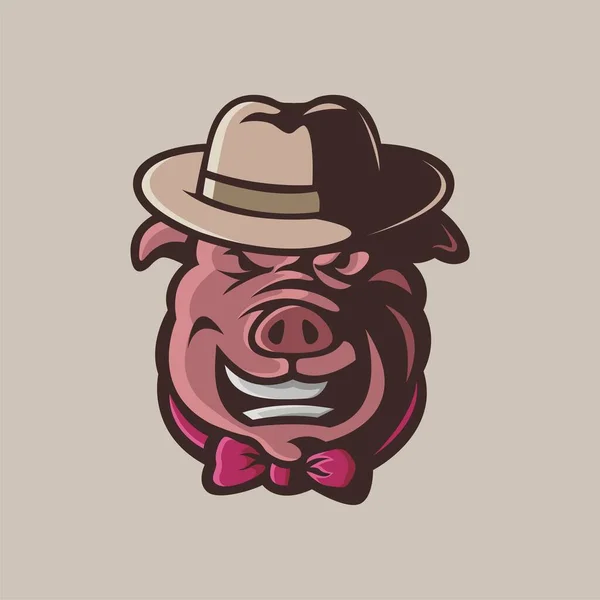 Mascotte Tête Porc Avec Logo Chapeau Adaptée Tout Logo Entreprise — Image vectorielle