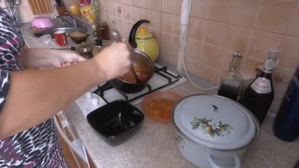 La casalinga versa la minestra — Video Stock