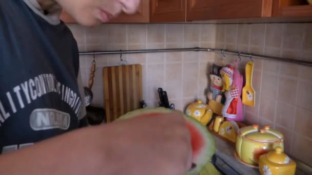 Вкусный сочный арбуз — стоковое видео