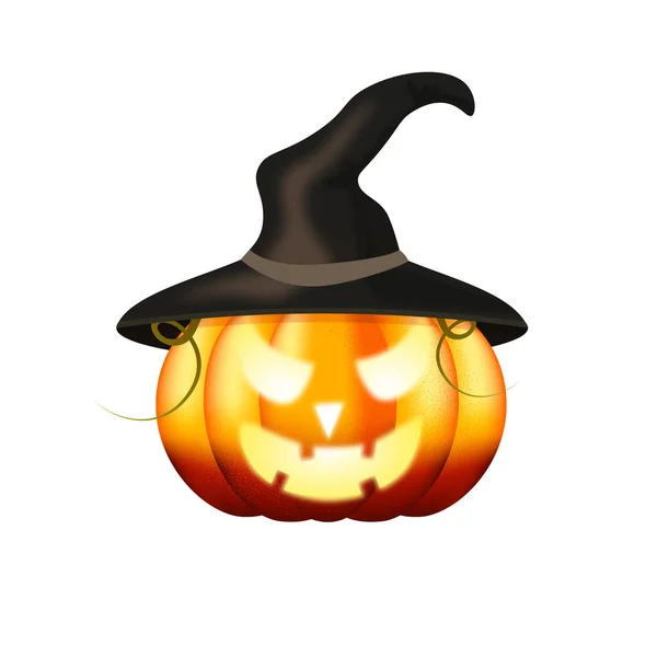 Calabaza Halloween Sombrero Bruja Con Una Luz — Vector de stock