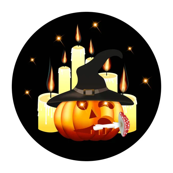 Pegatina Divertida Para Calabaza Halloween Con Mosca Agárica — Vector de stock